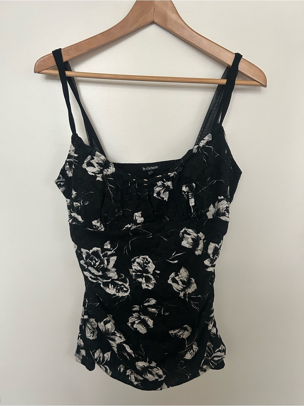 Vintage Le chateau Black and White Floral Camisole Tank
